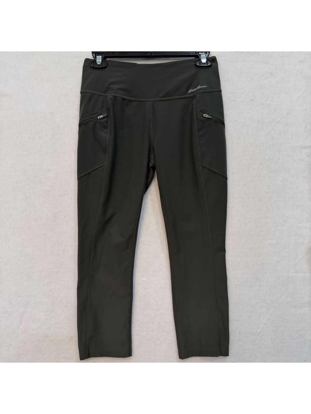 Eddie Bauer Womens Cropped Trail Tight Leggings Size Small Olive Green Pockets
